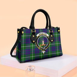 ScotsTee Shop Scottish MacIntyre Hunting Modern Clan Crest Tartan Leather Bag with Shoulder Strap