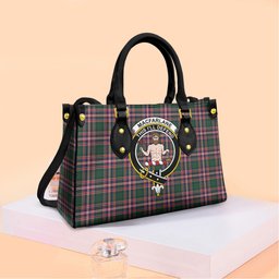ScotsTee Shop Scottish MacFarlane Hunting Modern Clan Crest Tartan Leather Bag with Shoulder Strap