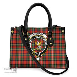 ScotsTee Shop Scottish Stewart Royal Modern Clan Crest Tartan Leather Bag with Shoulder Strap
