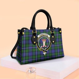 ScotsTee Shop Scottish Robertson Hunting Modern Clan Crest Tartan Leather Bag with Shoulder Strap