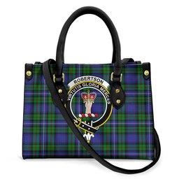 ScotsTee Shop Scottish Robertson Hunting Modern Clan Crest Tartan Leather Bag with Shoulder Strap
