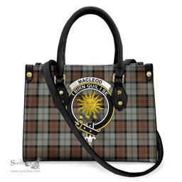ScotsTee Shop Scottish MacLeod of Harris Weathered Clan Crest Tartan Leather Bag with Shoulder Strap