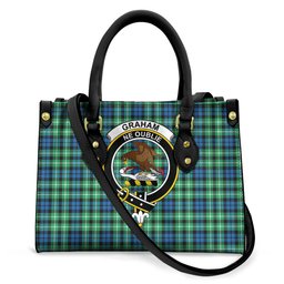 ScotsTee Shop Scottish Graham of Montrose Ancient Clan Crest Tartan Leather Bag with Shoulder Strap