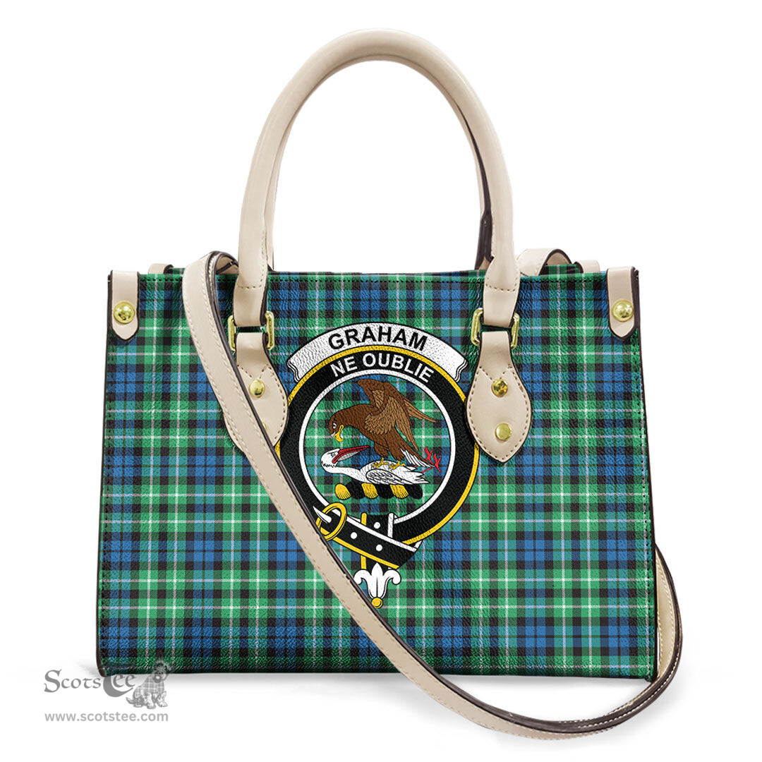 ScotsTee Shop Scottish Graham of Montrose Ancient Clan Crest Tartan Leather Bag with Shoulder Strap