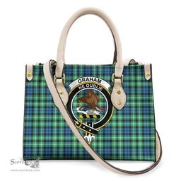 ScotsTee Shop Scottish Graham of Montrose Ancient Clan Crest Tartan Leather Bag with Shoulder Strap