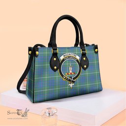 ScotsTee Shop Scottish MacIntyre Hunting Ancient Clan Crest Tartan Leather Bag with Shoulder Strap