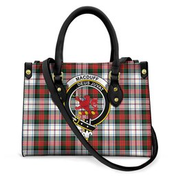 ScotsTee Shop Scottish MacDuff Dress Modern Clan Crest Tartan Leather Bag with Shoulder Strap