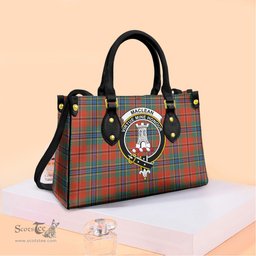 ScotsTee Shop Scottish MacLean of Duart Ancient Clan Crest Tartan Leather Bag with Shoulder Strap