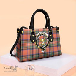 ScotsTee Shop Scottish Stewart Royal Ancient Clan Crest Tartan Leather Bag with Shoulder Strap