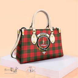 ScotsTee Shop Scottish Erskine Modern Clan Crest Tartan Leather Bag with Shoulder Strap