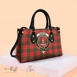 ScotsTee Shop Scottish Erskine Modern Clan Crest Tartan Leather Bag with Shoulder Strap