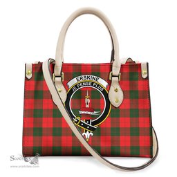 ScotsTee Shop Scottish Erskine Modern Clan Crest Tartan Leather Bag with Shoulder Strap