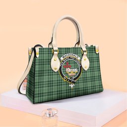 ScotsTee Shop Scottish MacDonald Lord of the Isles Hunting Clan Crest Tartan Leather Bag with Shoulder Strap