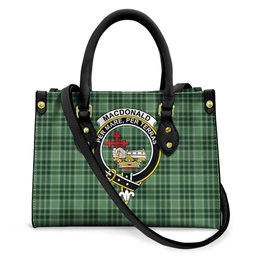 ScotsTee Shop Scottish MacDonald Lord of the Isles Hunting Clan Crest Tartan Leather Bag with Shoulder Strap