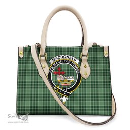 ScotsTee Shop Scottish MacDonald Lord of the Isles Hunting Clan Crest Tartan Leather Bag with Shoulder Strap