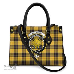 ScotsTee Shop Scottish MacLeod of Lewis Ancient Clan Crest Tartan Leather Bag with Shoulder Strap