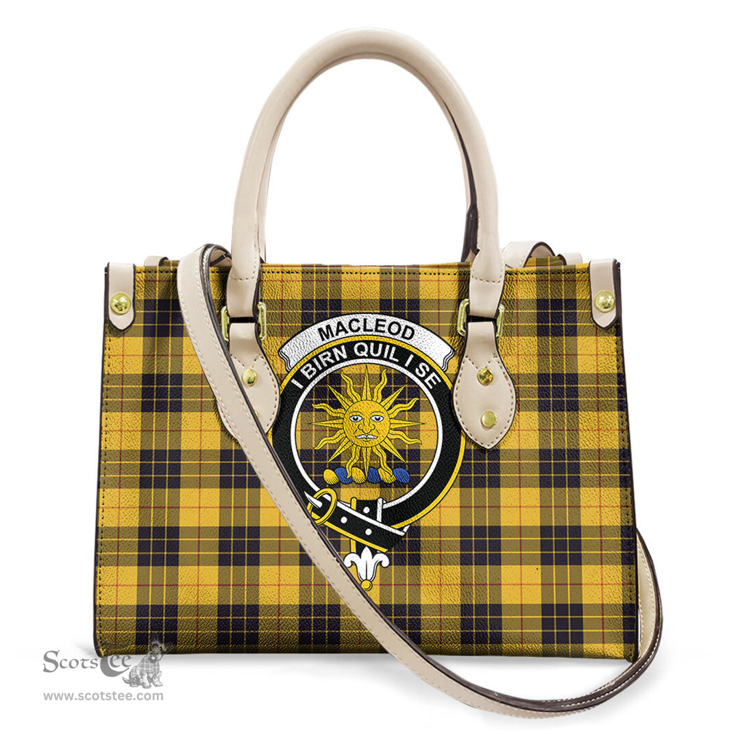 ScotsTee Shop Scottish MacLeod of Lewis Ancient Clan Crest Tartan Leather Bag with Shoulder Strap
