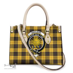 ScotsTee Shop Scottish MacLeod of Lewis Ancient Clan Crest Tartan Leather Bag with Shoulder Strap