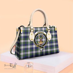 ScotsTee Shop Scottish Gordon Dress Modern Clan Crest Tartan Leather Bag with Shoulder Strap
