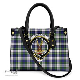 ScotsTee Shop Scottish Gordon Dress Modern Clan Crest Tartan Leather Bag with Shoulder Strap