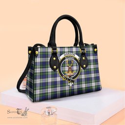 ScotsTee Shop Scottish Gordon Dress Modern Clan Crest Tartan Leather Bag with Shoulder Strap