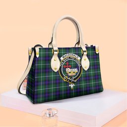 ScotsTee Shop Scottish MacDonald of the Isles Hunting Modern Clan Crest Tartan Leather Bag with Shoulder Strap