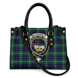 ScotsTee Shop Scottish MacDonald of the Isles Hunting Modern Clan Crest Tartan Leather Bag with Shoulder Strap