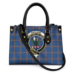 ScotsTee Shop Scottish MacLaine of Loch Buie Hunting Ancient Clan Crest Tartan Leather Bag with Shoulder Strap