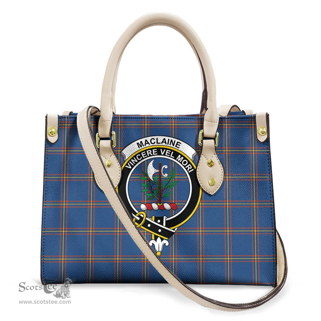 ScotsTee Shop Scottish MacLaine of Loch Buie Hunting Ancient Clan Crest Tartan Leather Bag with Shoulder Strap