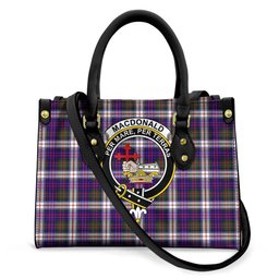 ScotsTee Shop Scottish MacDonald Dress Modern Clan Crest Tartan Leather Bag with Shoulder Strap