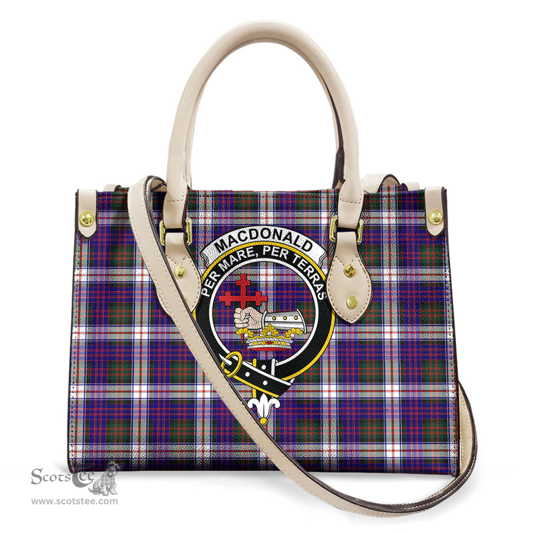 ScotsTee Shop Scottish MacDonald Dress Modern Clan Crest Tartan Leather Bag with Shoulder Strap