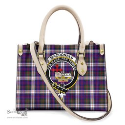 ScotsTee Shop Scottish MacDonald Dress Modern Clan Crest Tartan Leather Bag with Shoulder Strap
