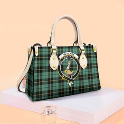ScotsTee Shop Scottish Wallace Hunting Ancient Clan Crest Tartan Leather Bag with Shoulder Strap