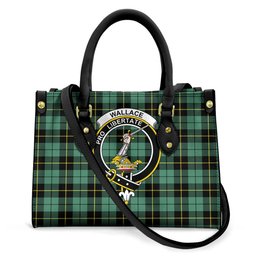 ScotsTee Shop Scottish Wallace Hunting Ancient Clan Crest Tartan Leather Bag with Shoulder Strap