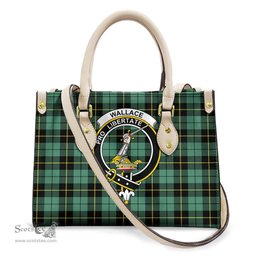 ScotsTee Shop Scottish Wallace Hunting Ancient Clan Crest Tartan Leather Bag with Shoulder Strap