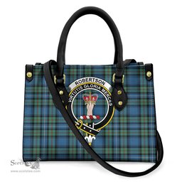 ScotsTee Shop Scottish Robertson Hunting Ancient Clan Crest Tartan Leather Bag with Shoulder Strap