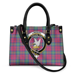 ScotsTee Shop Scottish Lindsay Ancient Clan Crest Tartan Leather Bag with Shoulder Strap