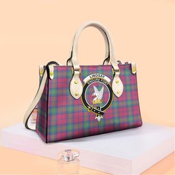 ScotsTee Shop Scottish Lindsay Ancient Clan Crest Tartan Leather Bag with Shoulder Strap