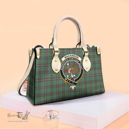 ScotsTee Shop Scottish MacKinnon Hunting Ancient Clan Crest Tartan Leather Bag with Shoulder Strap