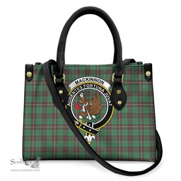 ScotsTee Shop Scottish MacKinnon Hunting Ancient Clan Crest Tartan Leather Bag with Shoulder Strap