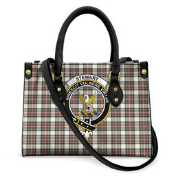 ScotsTee Shop Scottish Stewart Dress Ancient Clan Crest Tartan Leather Bag with Shoulder Strap