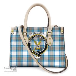 ScotsTee Shop Scottish Stewart Muted Blue Clan Crest Tartan Leather Bag with Shoulder Strap