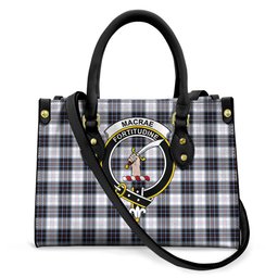 ScotsTee Shop Scottish MacRae Dress Modern Clan Crest Tartan Leather Bag with Shoulder Strap