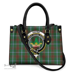 ScotsTee Shop Scottish Gayre Clan Crest Tartan Leather Bag with Shoulder Strap