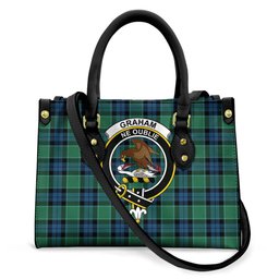 ScotsTee Shop Scottish Graham of Menteith Ancient Clan Crest Tartan Leather Bag with Shoulder Strap