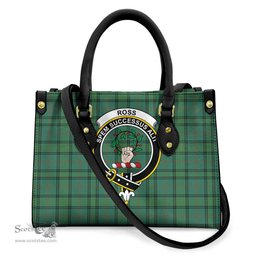 ScotsTee Shop Scottish Ross Hunting Ancient Clan Crest Tartan Leather Bag with Shoulder Strap