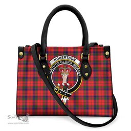 ScotsTee Shop Scottish Robertson Modern Clan Crest Tartan Leather Bag with Shoulder Strap