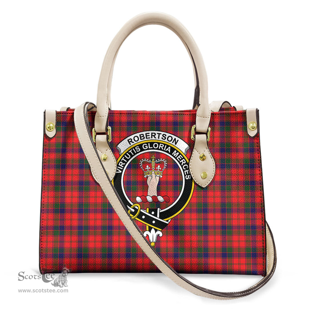 ScotsTee Shop Scottish Robertson Modern Clan Crest Tartan Leather Bag with Shoulder Strap