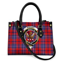 ScotsTee Shop Scottish Wishart Dress Clan Crest Tartan Leather Bag with Shoulder Strap