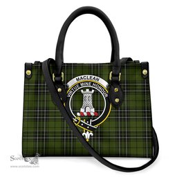 ScotsTee Shop Scottish MacLean Hunting Clan Crest Tartan Leather Bag with Shoulder Strap